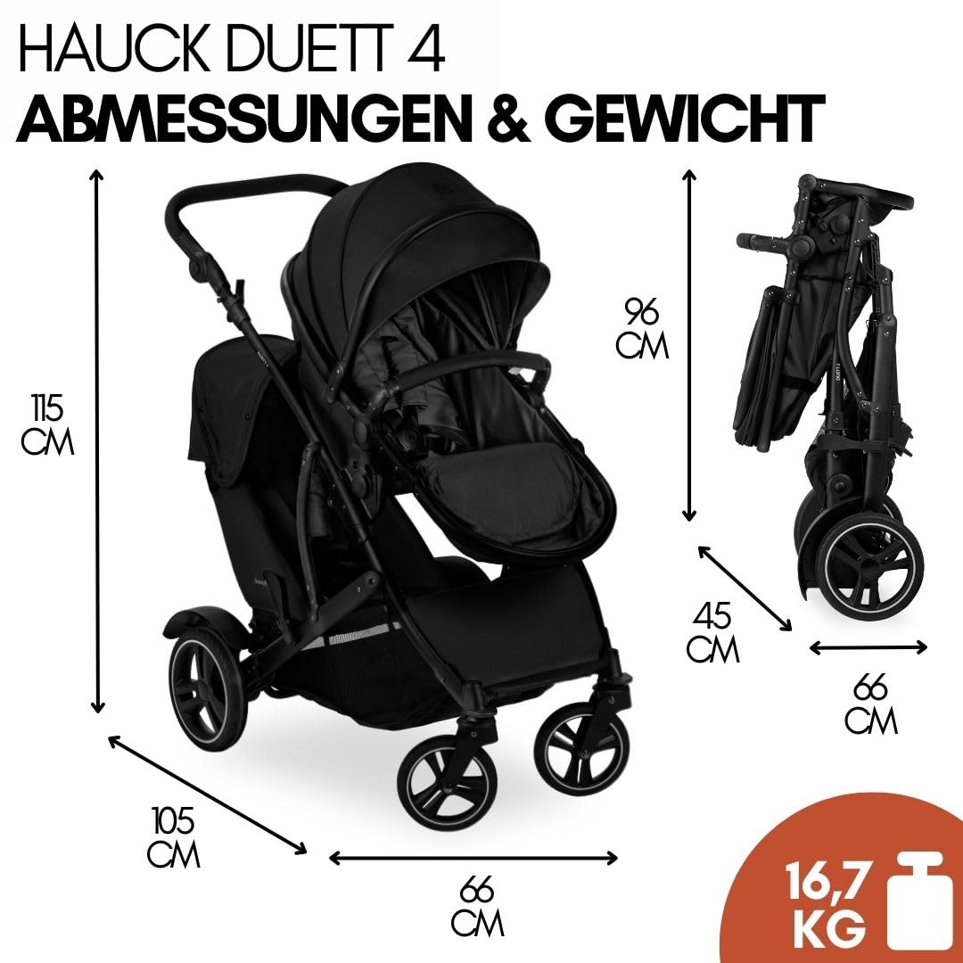 Hauck Duett 4 Geschwister Kinderwagen Buggy für 2 Kinder bis 36 kg Schwarz