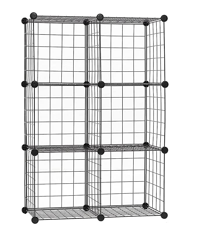 SPACE ORGANISER Metal Powder Coated 6 Cube Wire Storage Shelves (Black