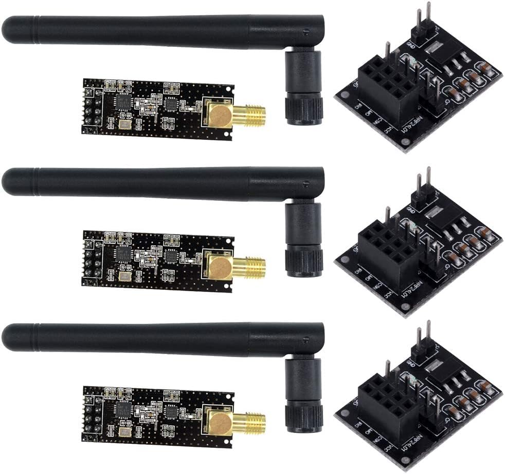 NRF24L01+ PA LNA Wireless Transceiver Module with SMA Antenna and 3.3V Rduino Adaptor Board Compatible with UNO Mega Nano Sensor Network Combo Pack of 3-image-27