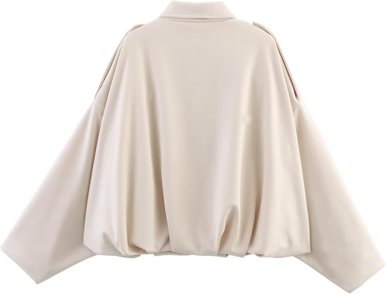 Women's Oversized Faux Suede Bomber Jackets Batwing Sleeves Pleated Zipper Casual Coats Streetwear