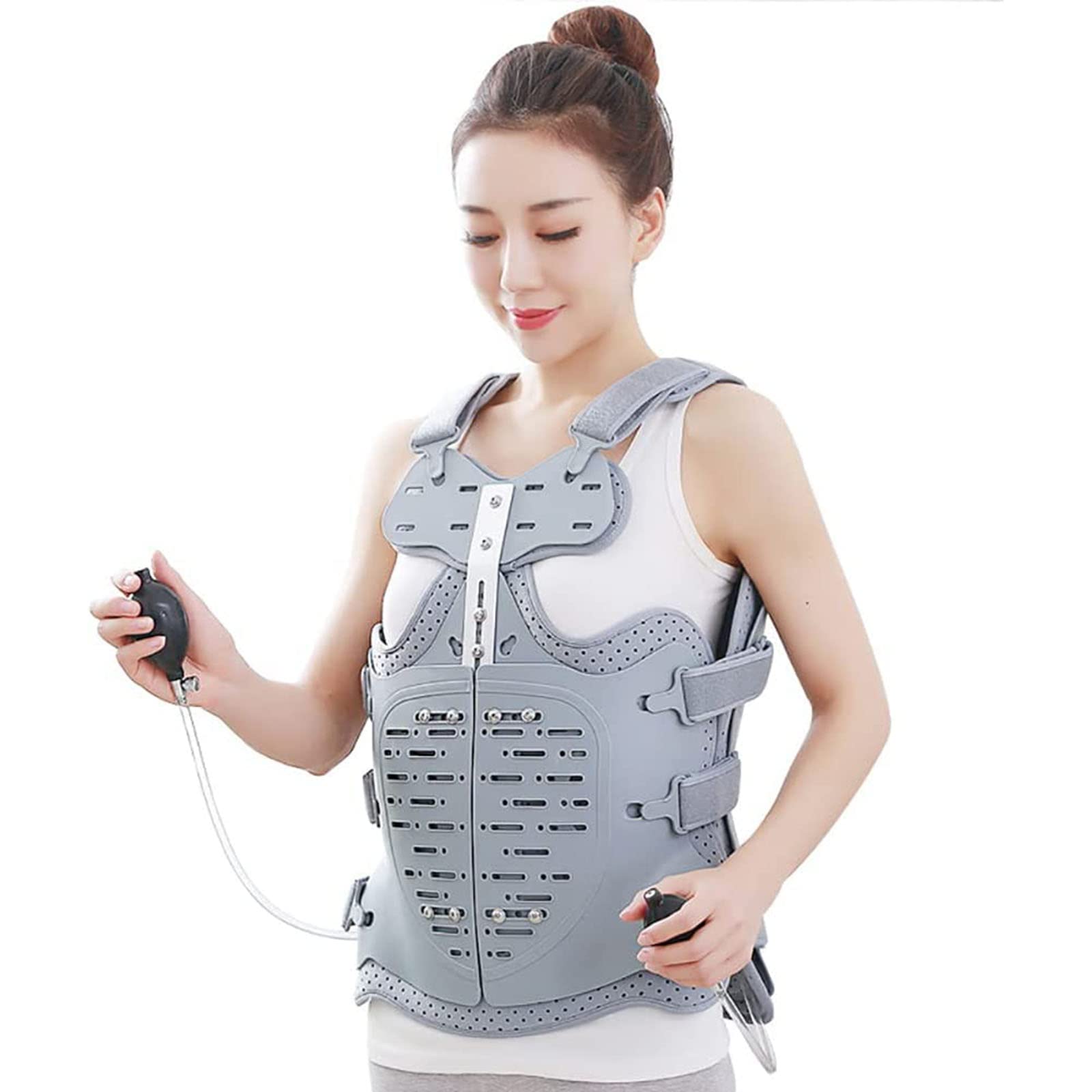 Faja torácica Completa para la Espalda, Faja torácica Completa para la Espalda, Faja toracolumbar con 2 Bolsas de Aire, Ligera y Ajustable, para fracturas, posoperatorio, Hernia de Disco, TR
