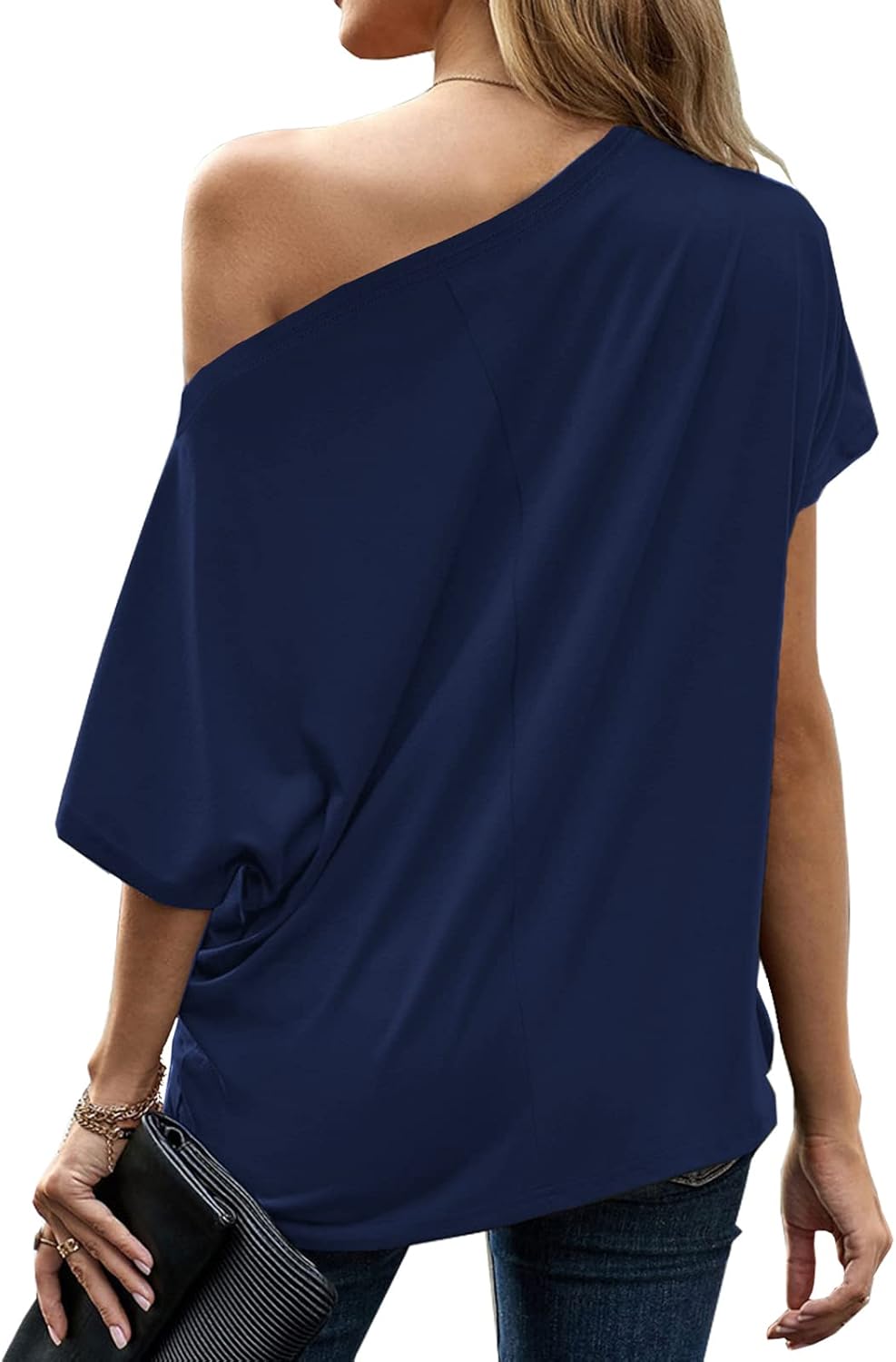 LEIYEE Womens Off Shoulder Tops Summer Casual Short Sleeve Front Twist Knot T Shirts Blouses - Image 2