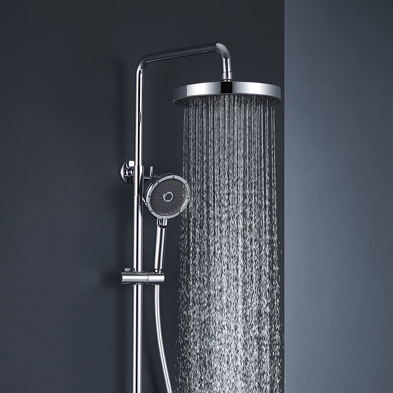 Set Rubinetto Doccia termostatico Cromato, Moderno Sistema a 4 funzioni, soffione a Pioggia con doccetta, Bocca per Vasca, doccetta per Bidet, Montaggio a Parete