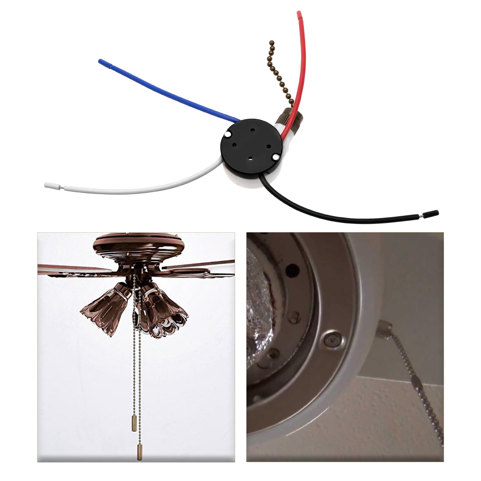 2pcs Interruptor Ventilador Techo 3 Velocidades 4 Cables con Hilo Algodón ZE-208S E89885 Interruptor Cadena Tracción Interruptor Ventilador de 47 X 31 X 18,5 Mm