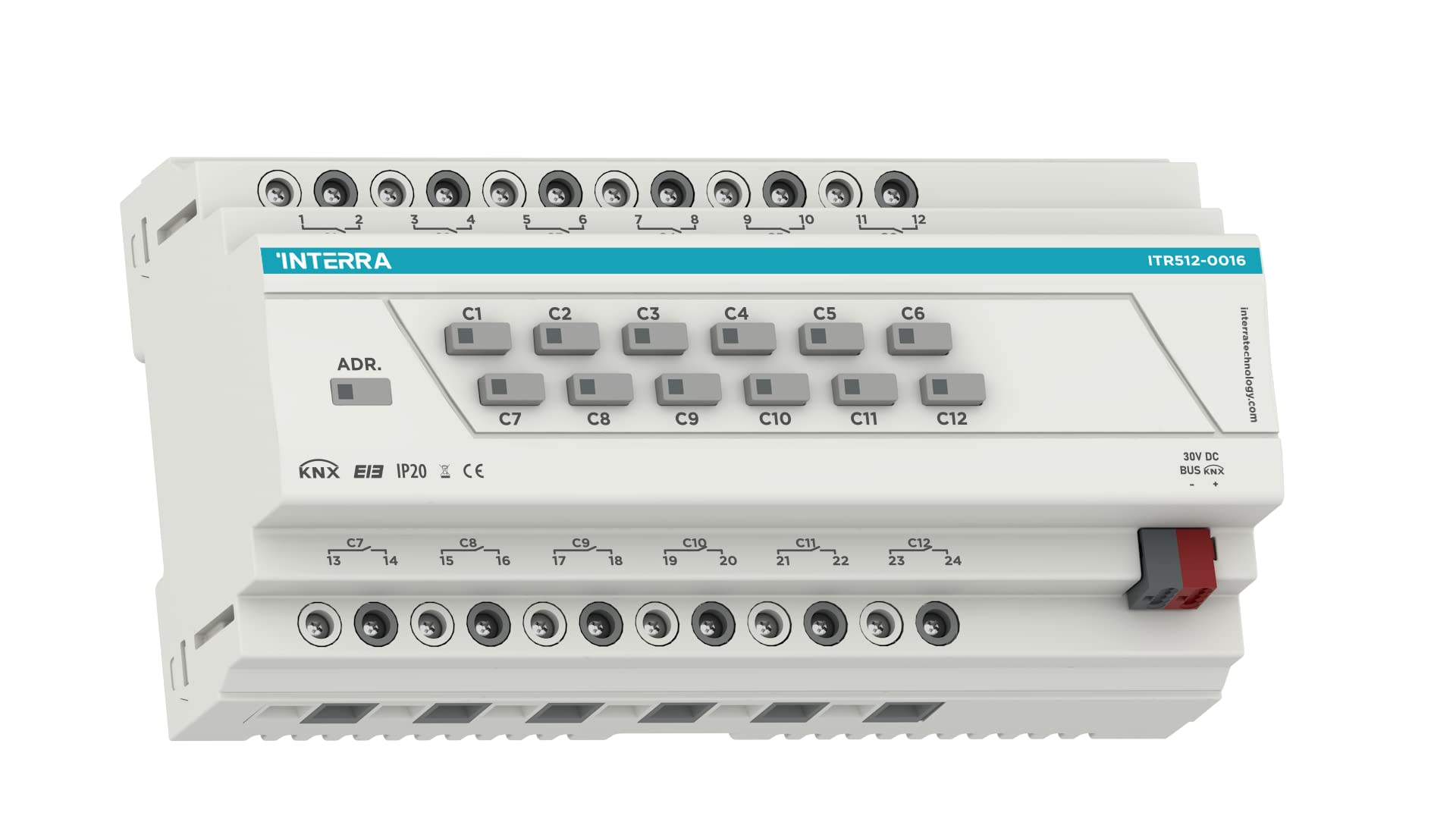 Interra KNX - Attuatore combinato a 16 canali (140μF) e a 16 canali per tapparelle, fattore di commutazione universale