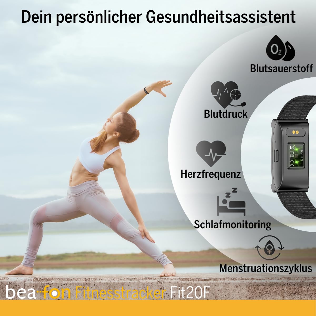 Beafon Fitness Tracker, braccialetto fitness, contapassi, modalità sport 100+, calorie bruciate, pressione sanguigna, frequenza cardiaca, ossigeno nel sangue, misurazione dello stress, monitoraggio