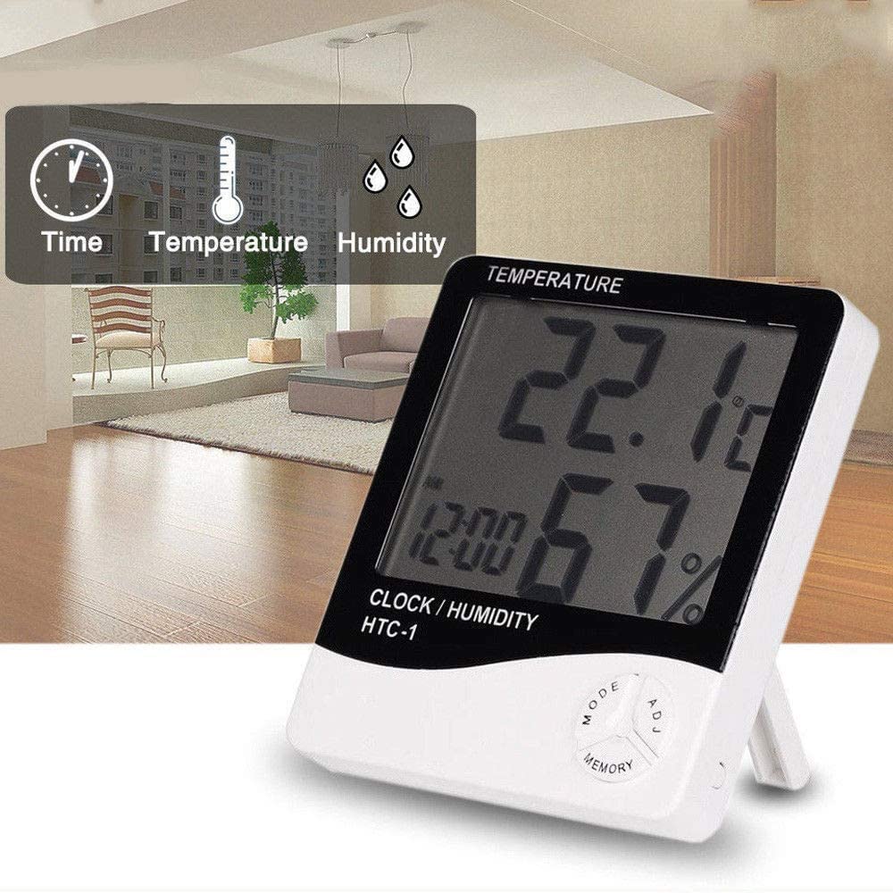 Parssufy HTC-1 Room Thermometer with Humidity Incubator Meter and Accurate Temperature Indicator Wall Mounting LCD Digital Clock Monitor for Indoor/Outdoor (White) 2
