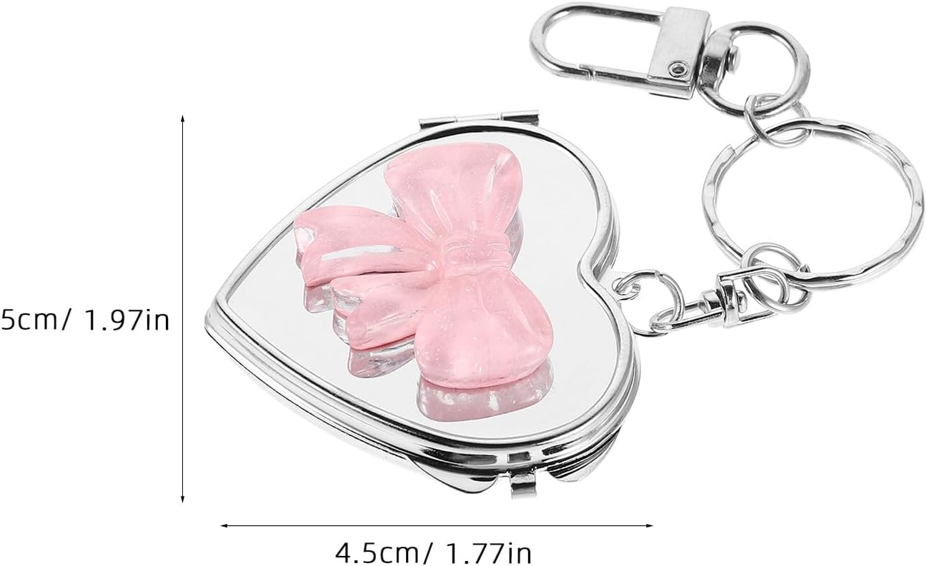 DECHOUS Compact Mirror Keychain with Bow Charm 3pcs Heart Shaped image 2