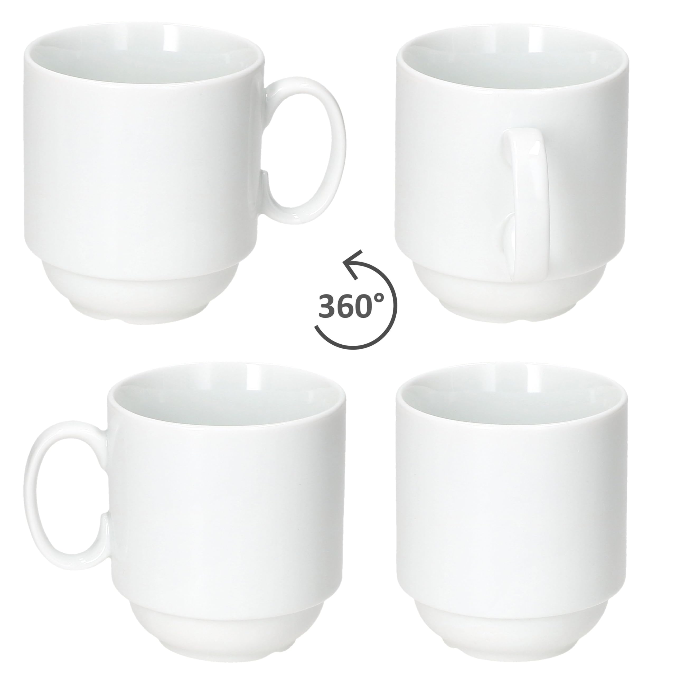MamboCat Tommy 18tlg Frühstücksset I weißes Porzellan-Geschirr für Frühstücks- & Kaffeezeit I Je 6x Teller, stapelbare Schalen 360ml & Becher 220ml für 6 Personen