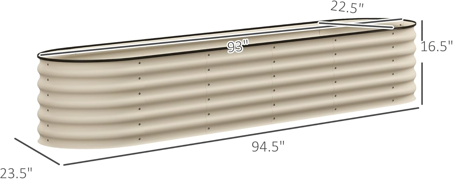 7.9' x 2' x 1.4' Galvanized Raised Garden Bed Kit, Outdoor Metal Elevated Planter Box with Safety Edging, Easy Stock Tank for Growing Flowers,s & Vegetables, Cream