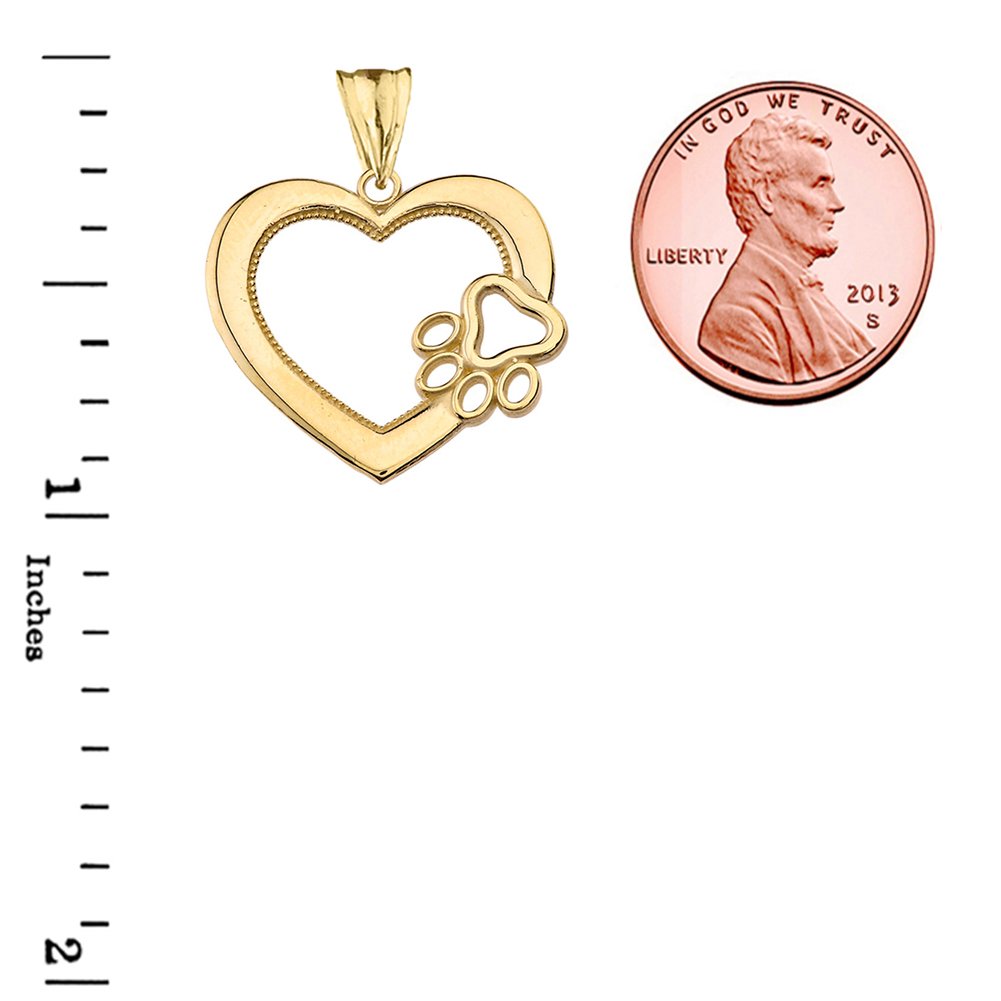 Dazzling 10k Yellow Gold Open Heart Dog Paw Print Charm Pendant