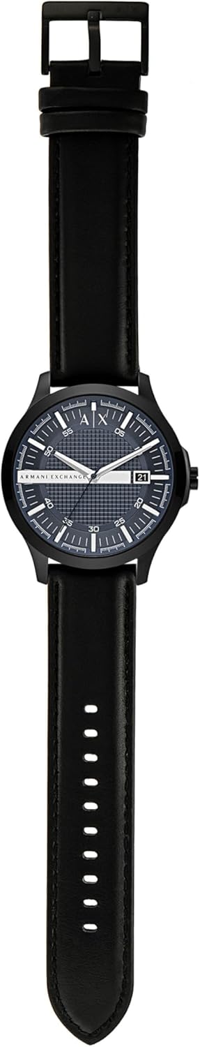 Armani Exchange Three-Hand Date Black Leather Watch