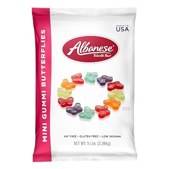 Albanese Candy, Mini Gummi Butterflies, 5-pound Bag | Soft and Chewy Gummies, Gluten Free, Fat Free | Natural Flavors & Colors | Perfect for Birthday Parties and the Classroom
