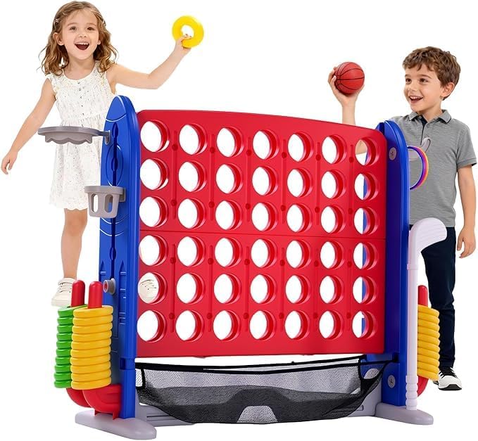 - Jumbo 4-in-a-Row Connect Game, Adjustable Stand & Quick-Release Slider, 42 Rings, Indoor Outdoor Party Game for Kids & Adults, Red