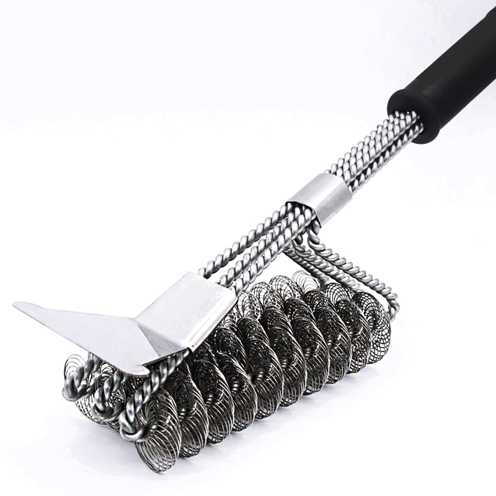 Spazzola Per Barbecue 3 In 1 Con Raschietto, Testina 360°, Manico Lungo 45,7 Cm, Acciaio Inox, Sicura E Resistente, Ideale Per Pulizia Griglia - 3