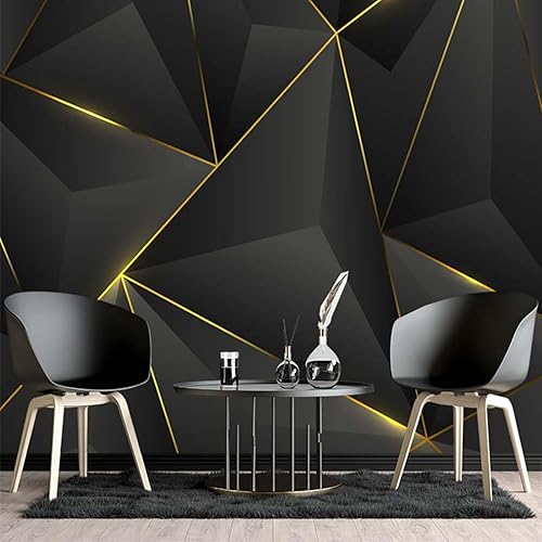 Miniatura 1 de Papel tapiz de pared triangular geométrico negro, papel tapiz autoadhesivo de líneas doradas 3D, autoadhesivo, adhesivo extraíble para fotografía