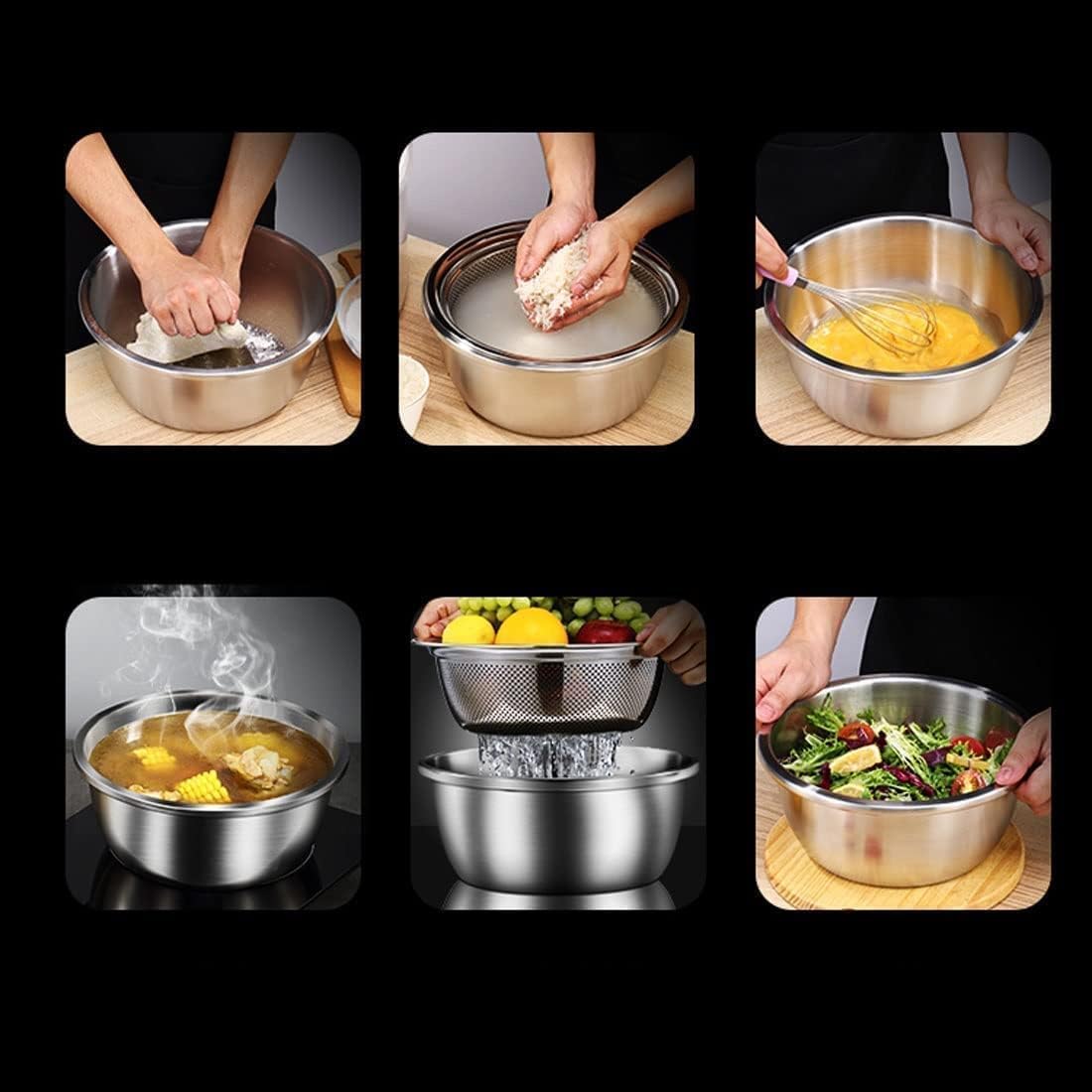 Ollas y sartenes, cuencos for mezclar, juego de 5 piezas, lavabo nido, apto for cocina de inducción, cocción al horno, almacenamiento que ahorra espacio, acero inoxidable 304