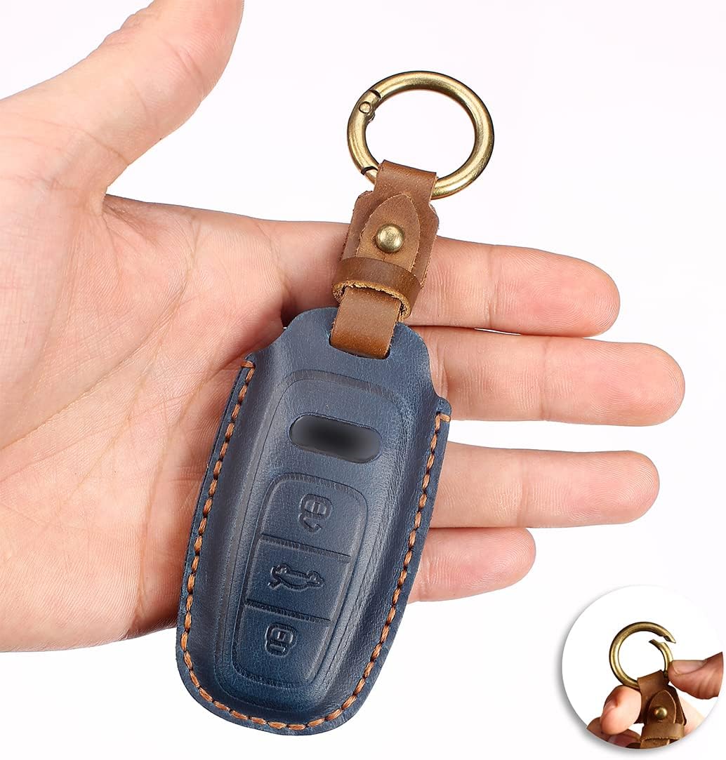 Handmade Leather Key Fob Cover Fit for Audi A6 A7 A8 E-Tron Q8 SQ8 2018-2022, A3 Q7 S3 S6 SQ7 RS6 S7 RS7 2020-2022