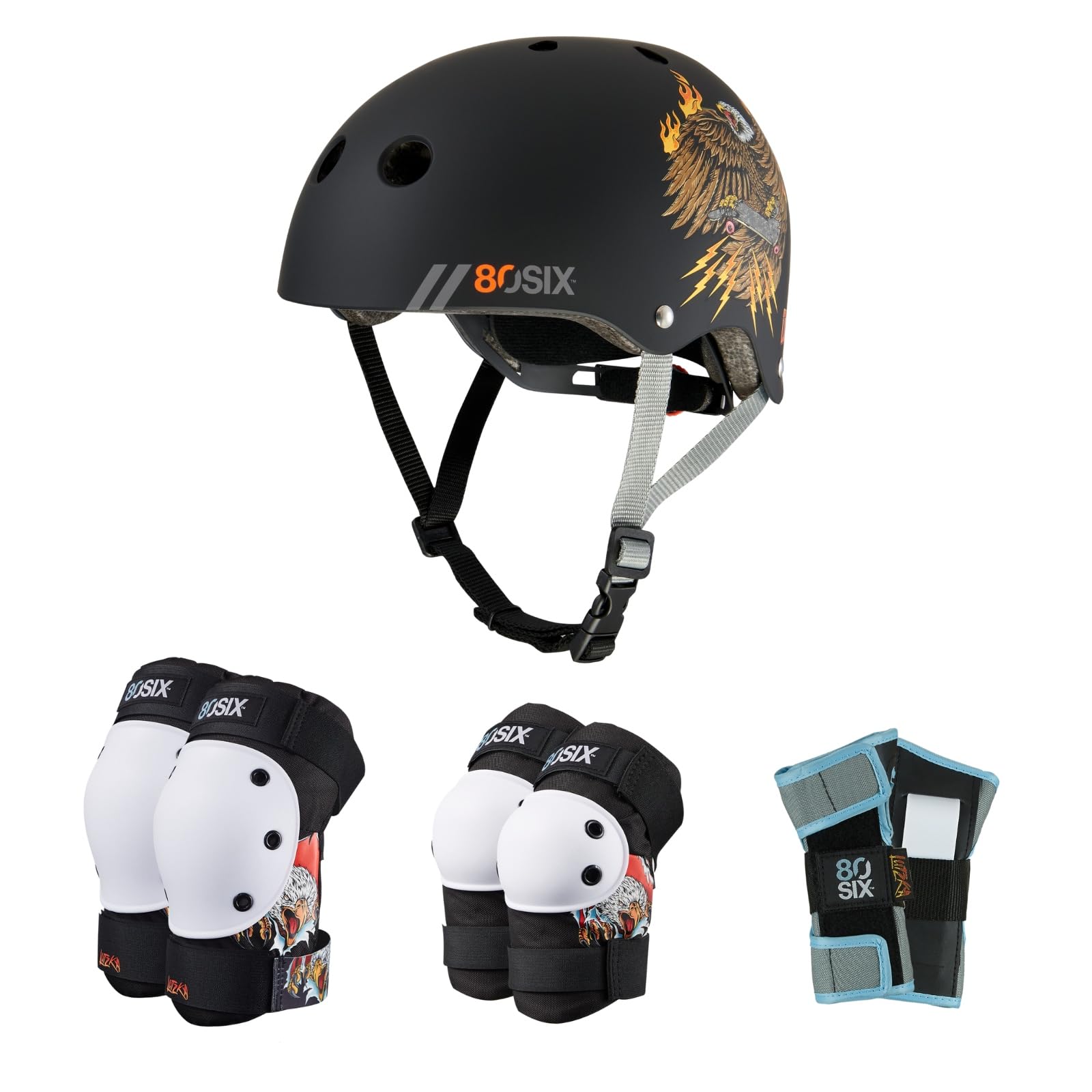 80SIX Skatehelm & 6er Protektoren Set, CE EN1078 Zertifiziert, Greg Lutzka Signature Edition für Skateboard, Scooter, BMX & Inline Skates, S/M & JR/XS, Schwarz