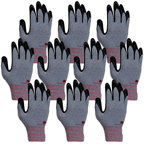 3M Super Grip 200 All Day Comfort Nitrile Foam Coated Work Gloves-10 Pairs (Large, Gray)