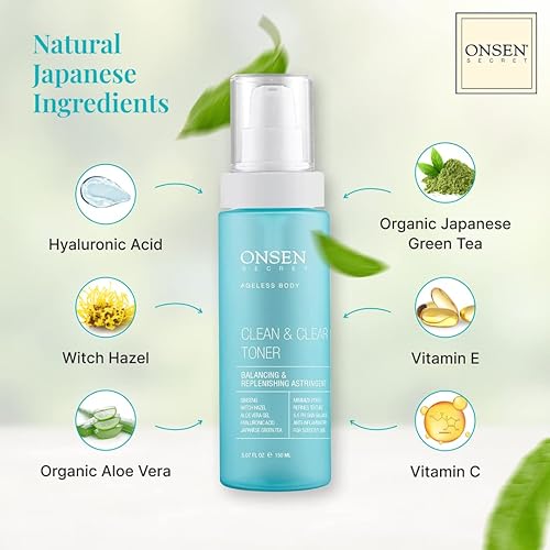 Miniatura 4 de Onsen Secret Clean & Clear - Tónico facial equilibrante y reabastecedor astringente perfeccionador diario y revitalizante con hamamelis, aloe vera,