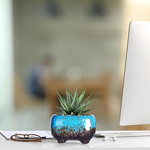 Miniatura 11 de Maceteros de cerámica para suculentas de 4.3 pulgadas con drenaje, tamaño pequeño, para flores, plantas de interior y cactus, paquete de 5