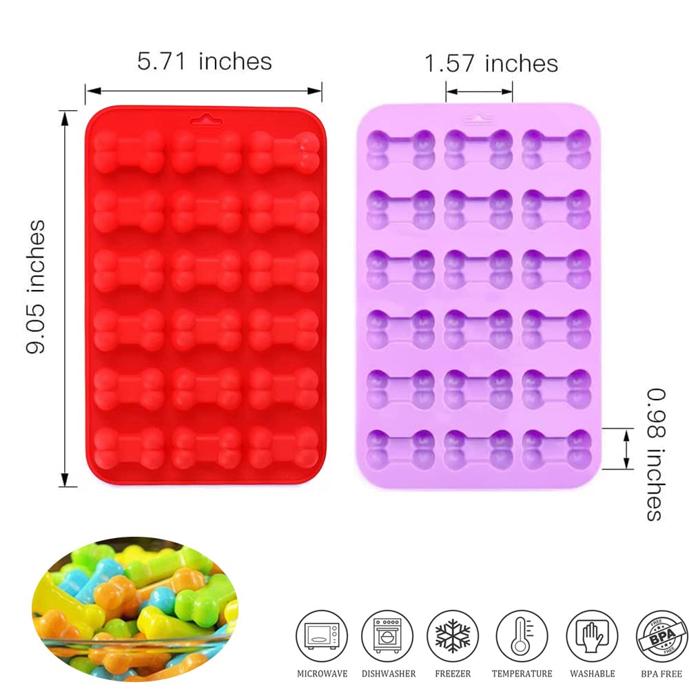 FineGood Lot De 4 Moules En Silicone En Forme De Patte De Chien Et D'os Pour Bonbons, Chocolats, Biscuits, Friandises Et Savons – Rouge, Bleu, Violet, Rose