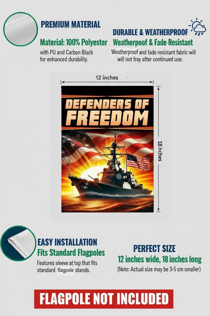 Navy Warship Battleship Garden Flag 12x18 In Doublesided Military Outdoor Yard Decor for Armed Forces Day Navy Birthday Veterans Day First Responders - Image 2
