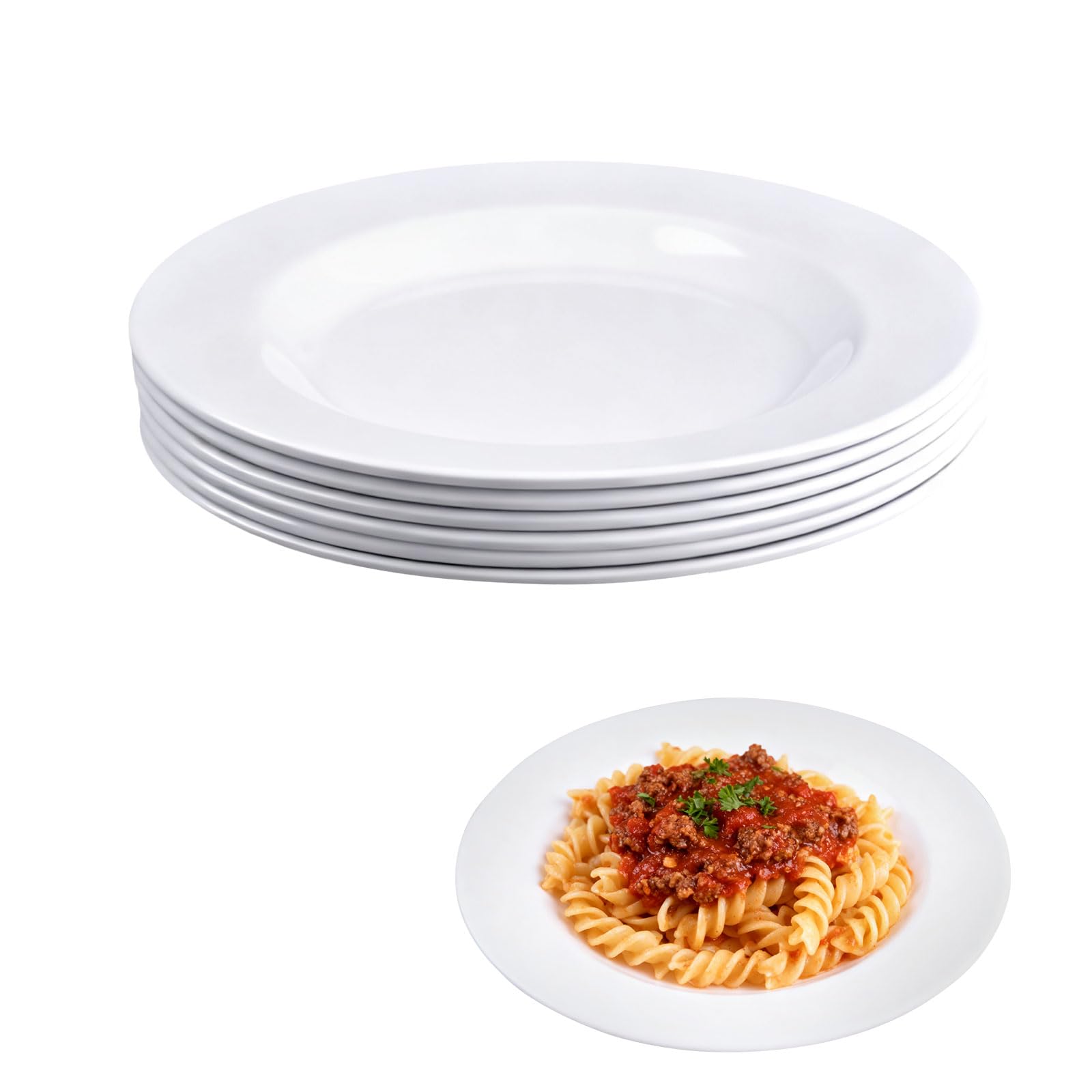 6 Pièces Assiettes à Pâtes, 23cm Mélamine Assiettes Creuses, Reutilisable Assiettes Plates, Assiette à Soupe pour Nouilles,Laitue, Plats, Soupes, Réutilisable, Blanc