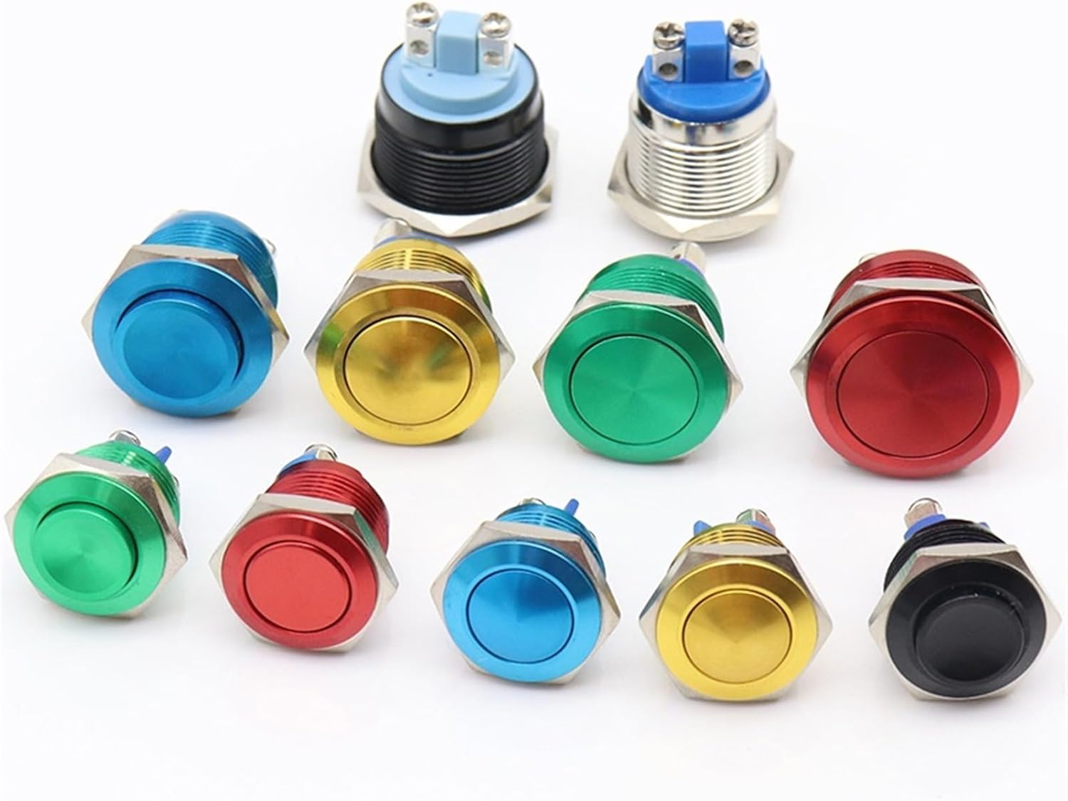 16/19/22mm high/flat round metal button switch self-reset instant doorbell control color waterproof IP65(19mm,HIGH HEAD_B LUE)