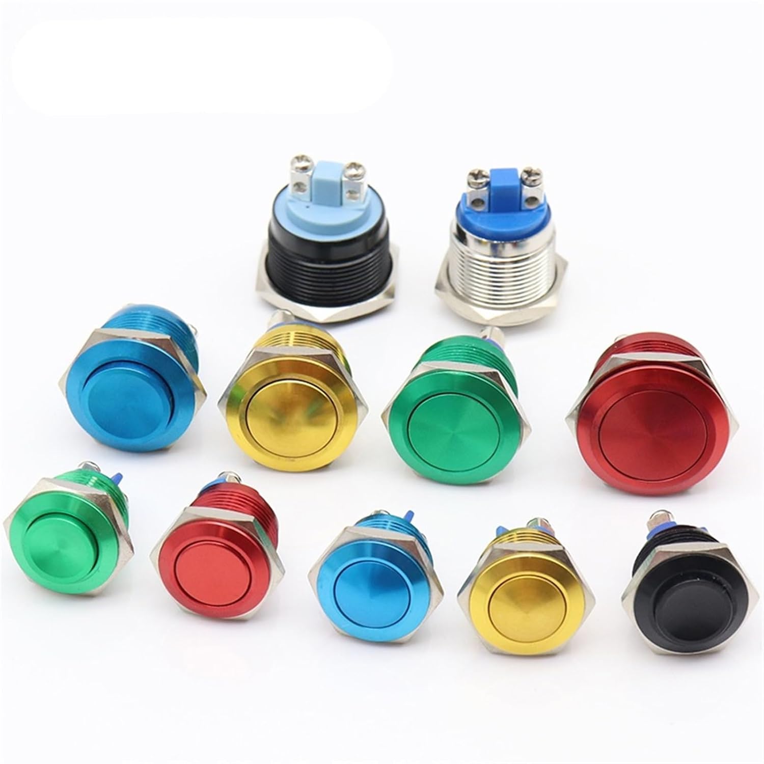 16/19/22mm high/Flat Round Metal Button Switch self-Reset Instant doorbell Control Color Waterproof IP65 (Color : 19mm, Size : Flat Head_B Lack)