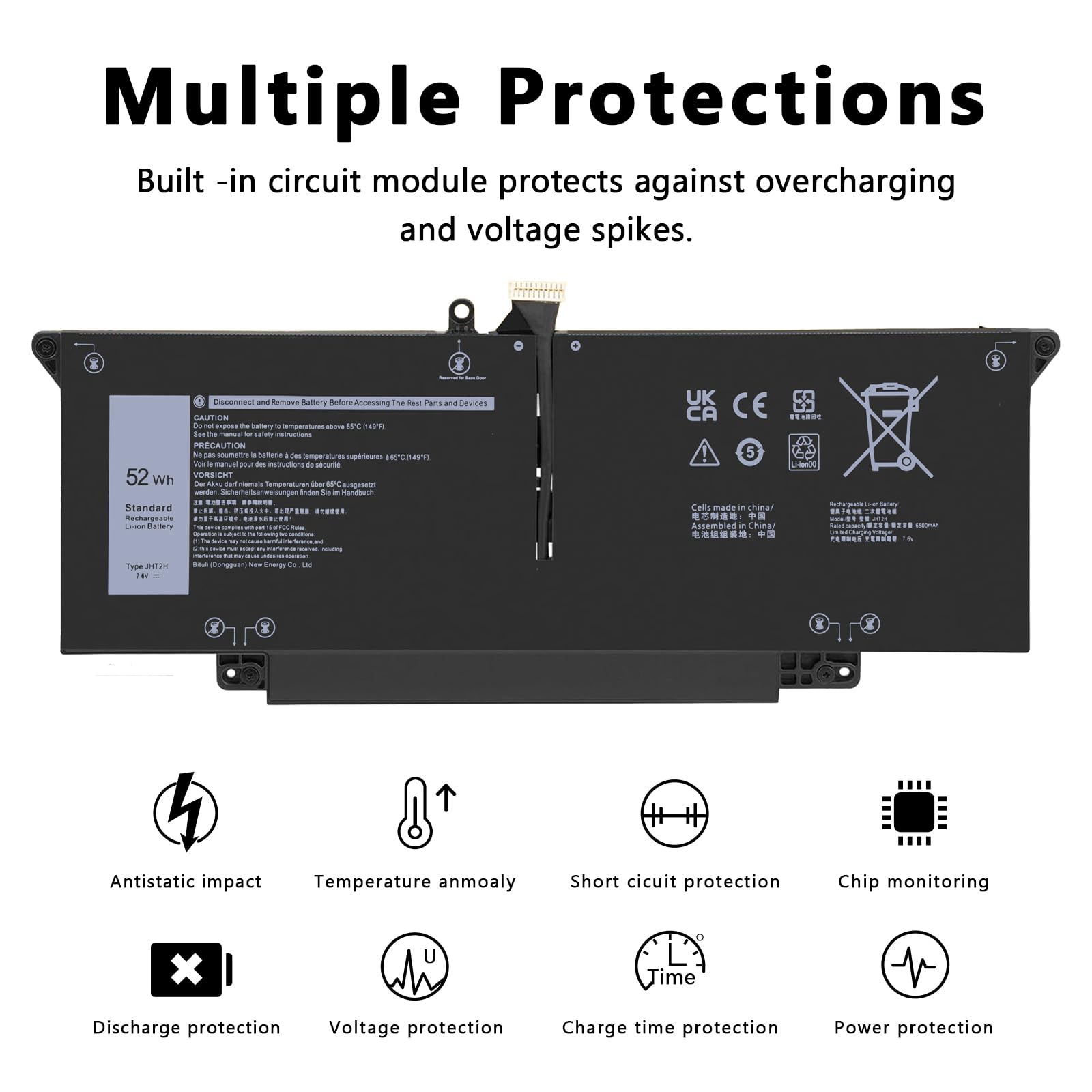 JHT2H 52Wh Laptop Akku Kompatibel mit Dell Latitude 7310 7410 Serie Notebook P34S P34S001 4V5X2 Y7HR3 35J09 HRGYV WY9MP XMV7T 009YYF 7CXN6 T3JWC XMT81 0YJ9RP XMV7T K36KR X825P YY3GJ 7.6V