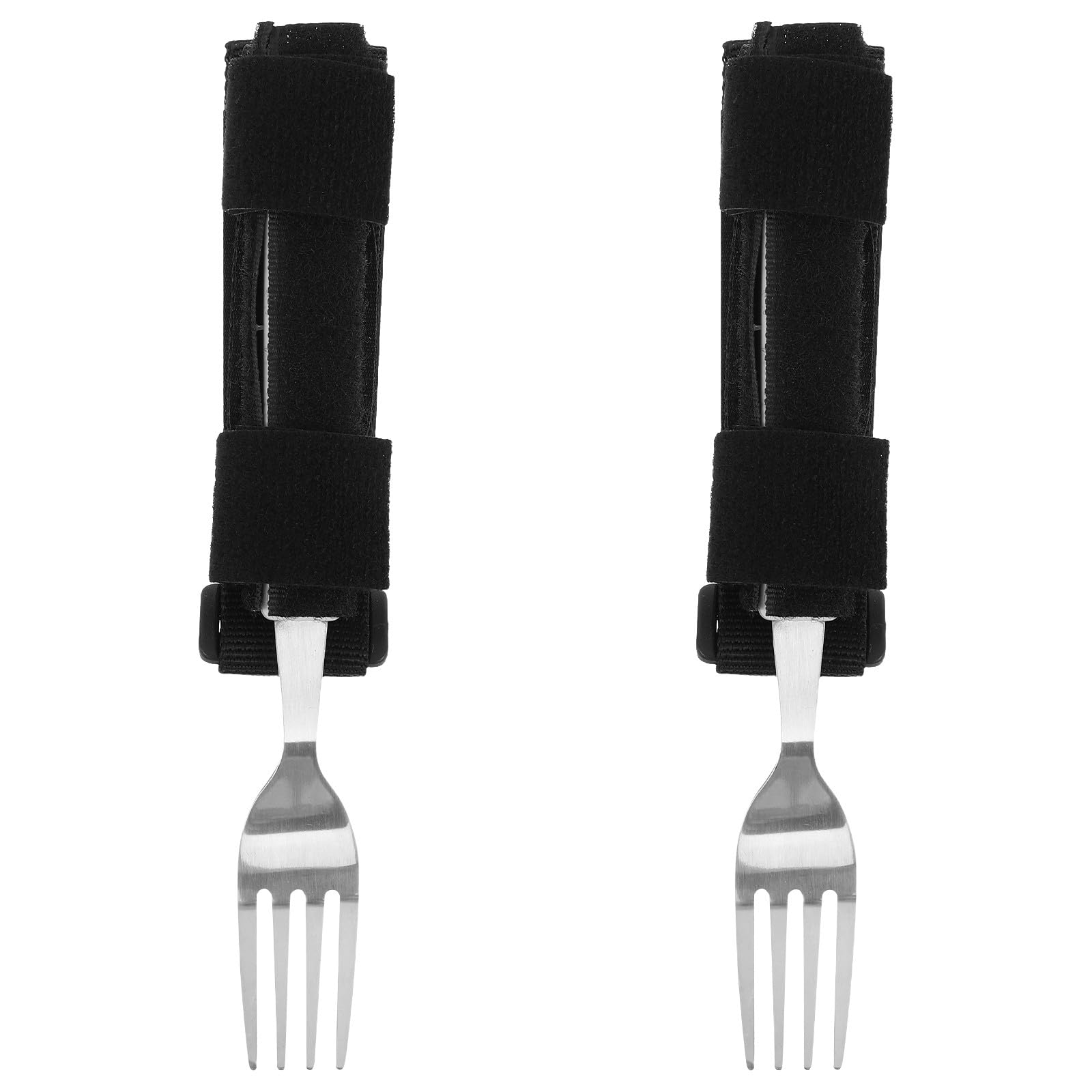 Milisten 2 tenedores adaptables para utensilios de comer para personas mayores con puño ajustable y correa adaptable para cubiertos para personas con discapacidad, y temblores.