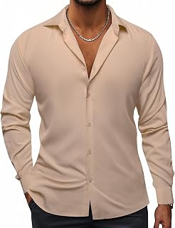 Men's 4 Way Stretch Dress Shirts Long Sleeve Button Down Wrinkle Free Casual Formal Dress Shirt for Men