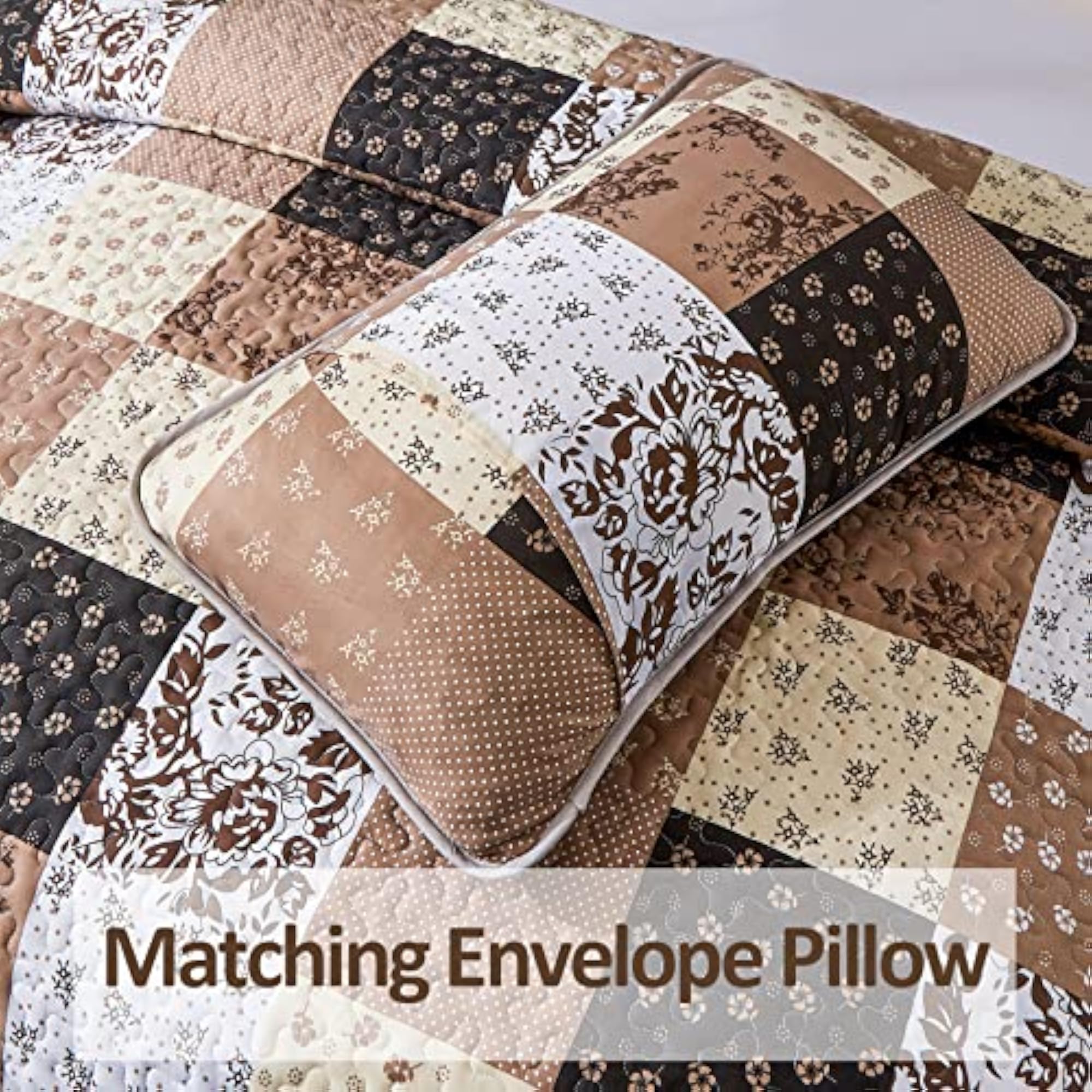3pc Queen Size Floral Patchwork Quilt Set, Black White