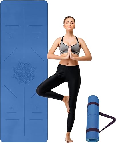 Miniatura 10 de Yoga Mat Non Slip, Anti-Tear 0.24" Thick TPE Yoga Mats for Women and Men, 72"x24" Exercise & Fitness Mat with Carrying Strap, Workout Mats for Yoga,