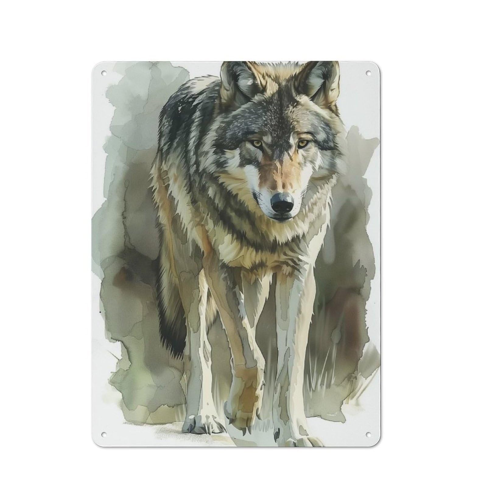 Vintage Wolf Watercolor Painting Vintage Tin Sign 40x30cm, Cafe Wall Decor for Bakery, Diner, Cafe Or Family Room