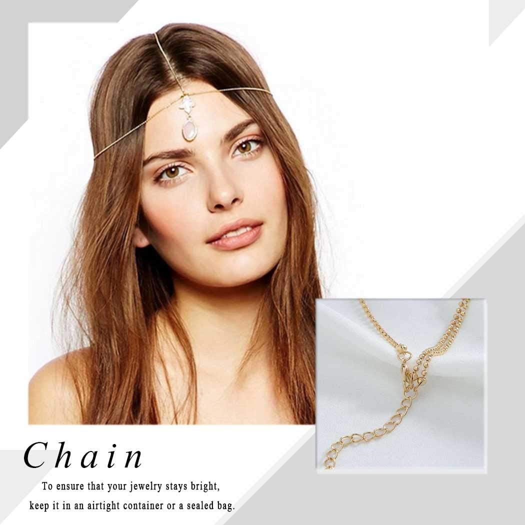 Edary Bridal Boho Gemstone Head Chain Gold Crystal Headpiece Prom Festival Forehead Chain Wedding Hair Accessories Party Belly Dance Head Jewelry for Women and Girls - Image 5