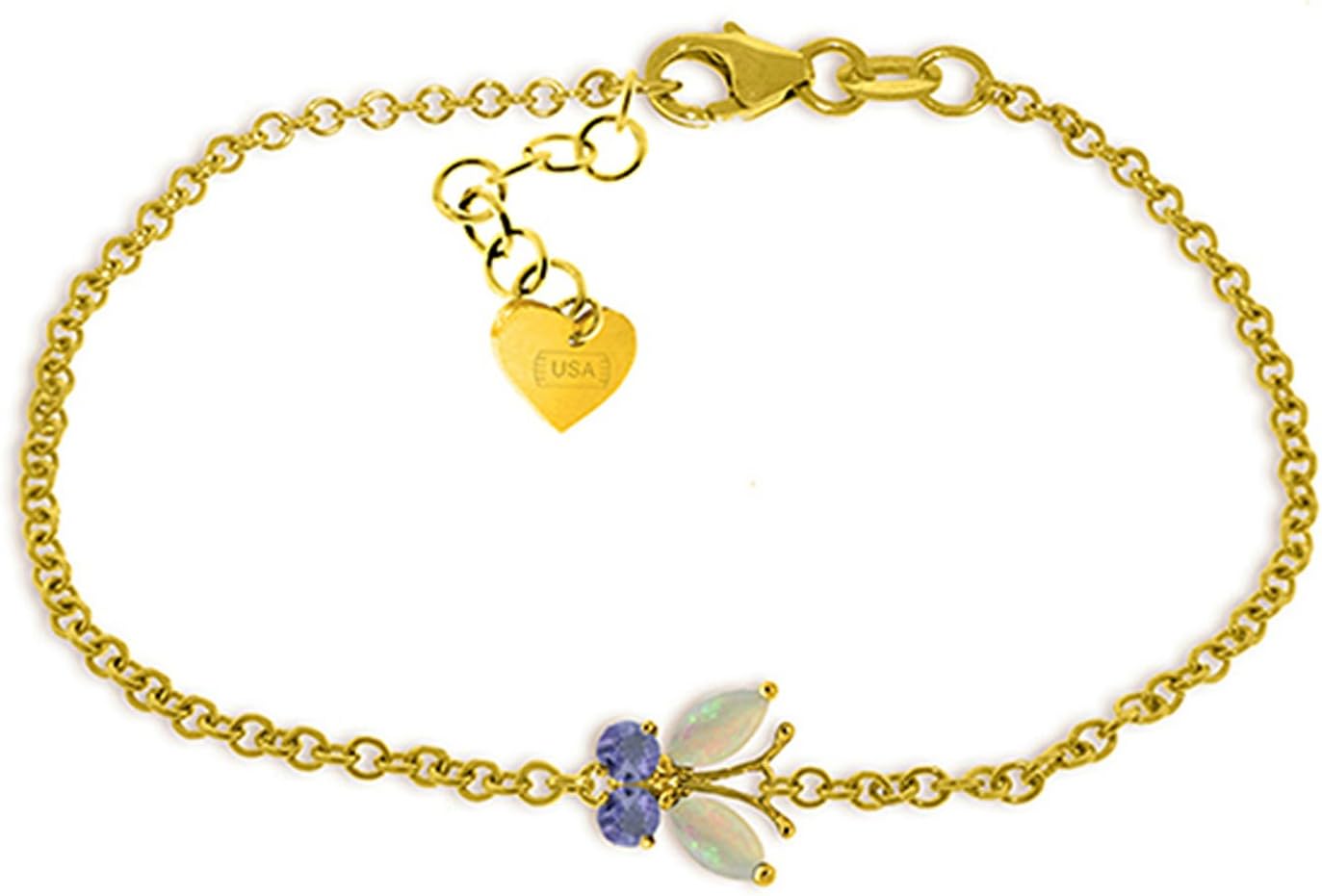 Galaxy Gold GG 0.6 Carat 14k Solid Gold Flutter Opal Tanzanite Bracelet