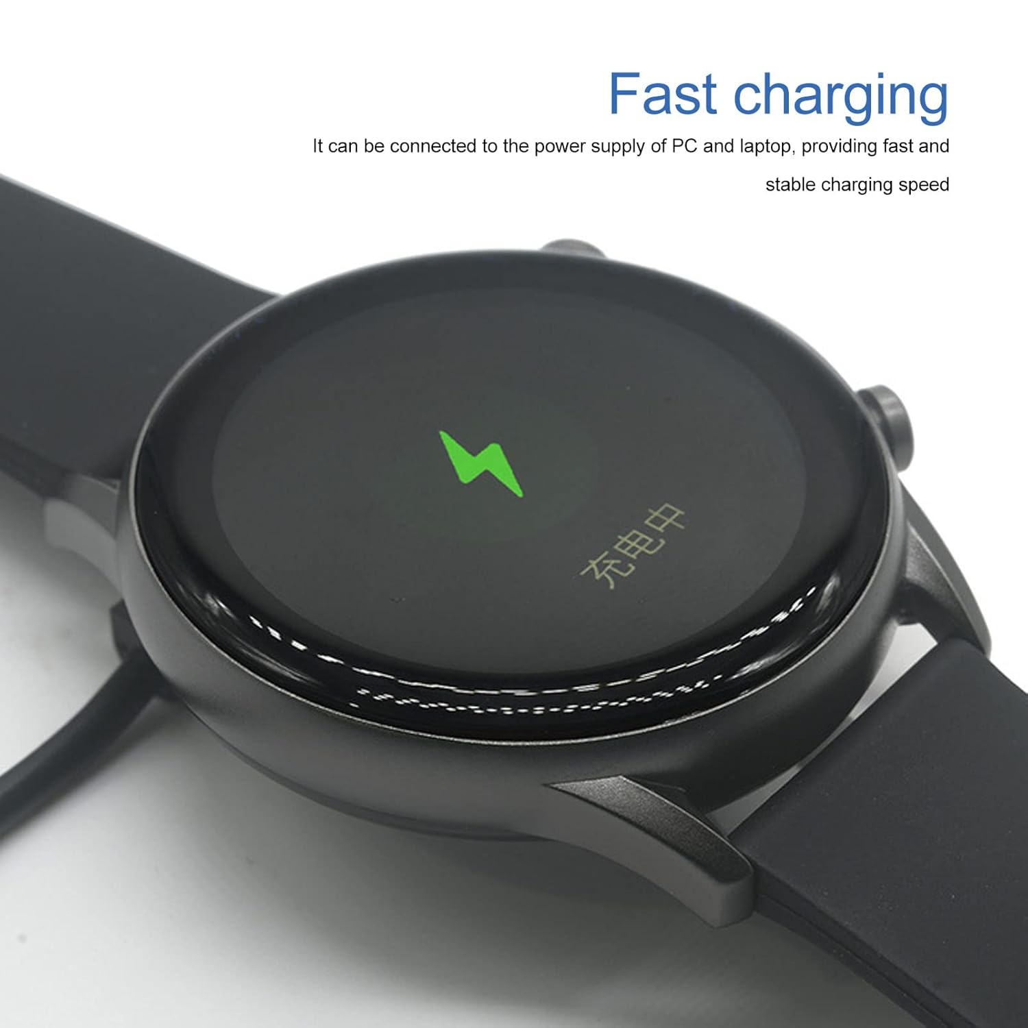 Smartwatch being charged with the magnetic cable