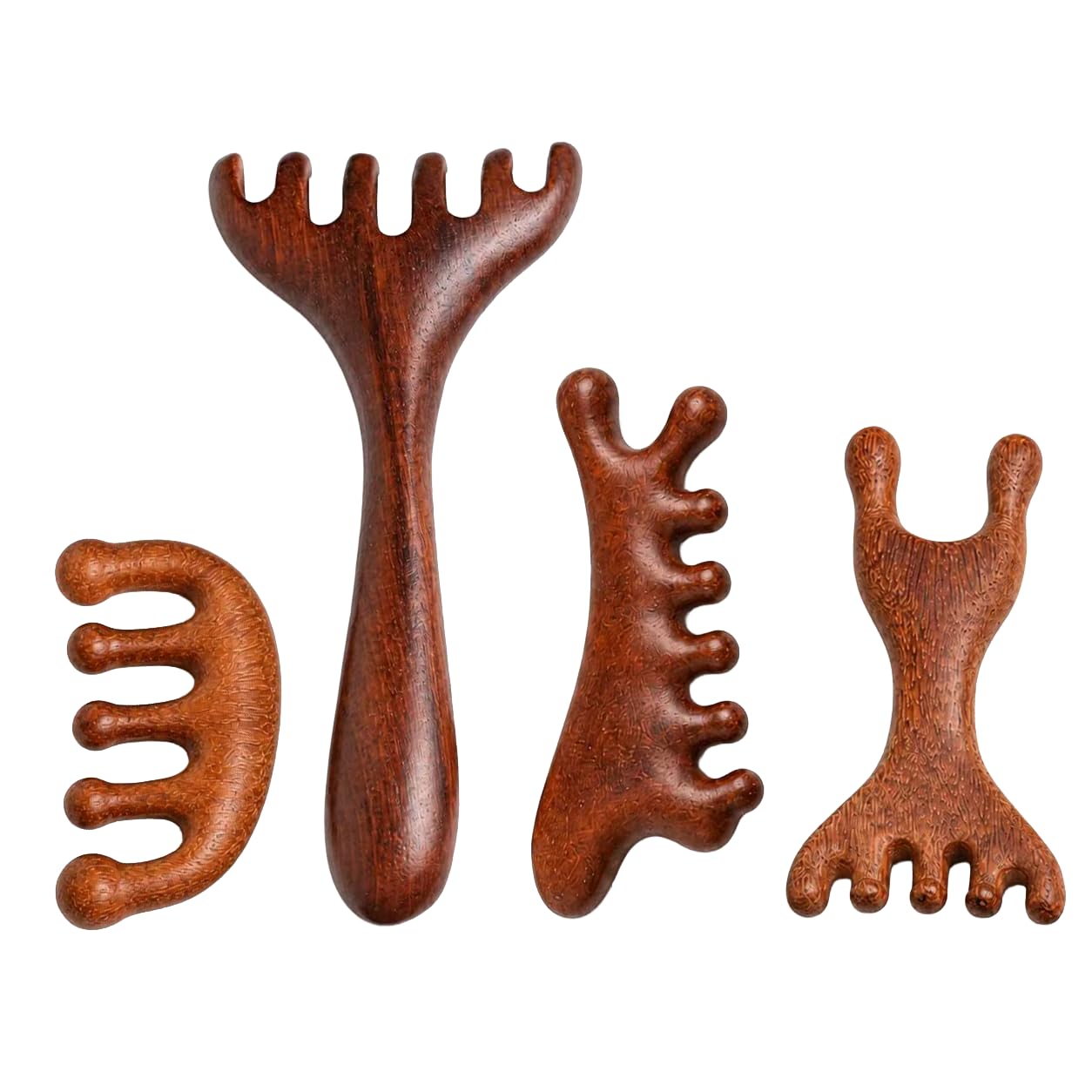 4PCS Peignes de Massage, Peignes en Bois Naturel Dents Larges Antistatiques, Brosse pour Cuir Chevelu et Corps, Outil Relaxant Ergonomique pour Cheveux, Cou, Épaules, Homme et Femme