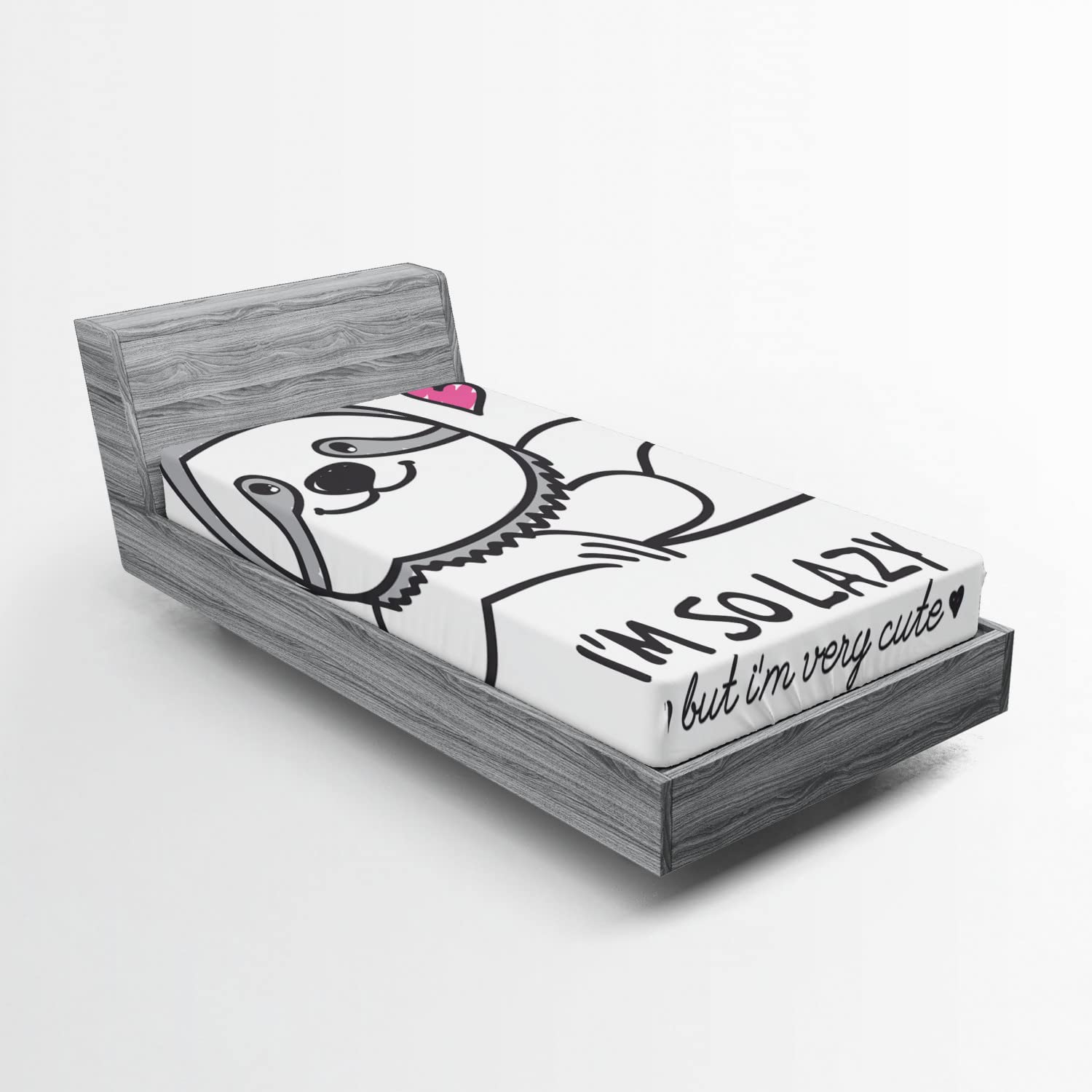 Ambesonne Sloth 2 Pack Fitted Sheet, Cartoon Funny Words, Bed Cover All-Round Elastic Deep Pockets 2 Pieces, Package Contains 2 Twin Size Fitted Sheets, Grey Pink