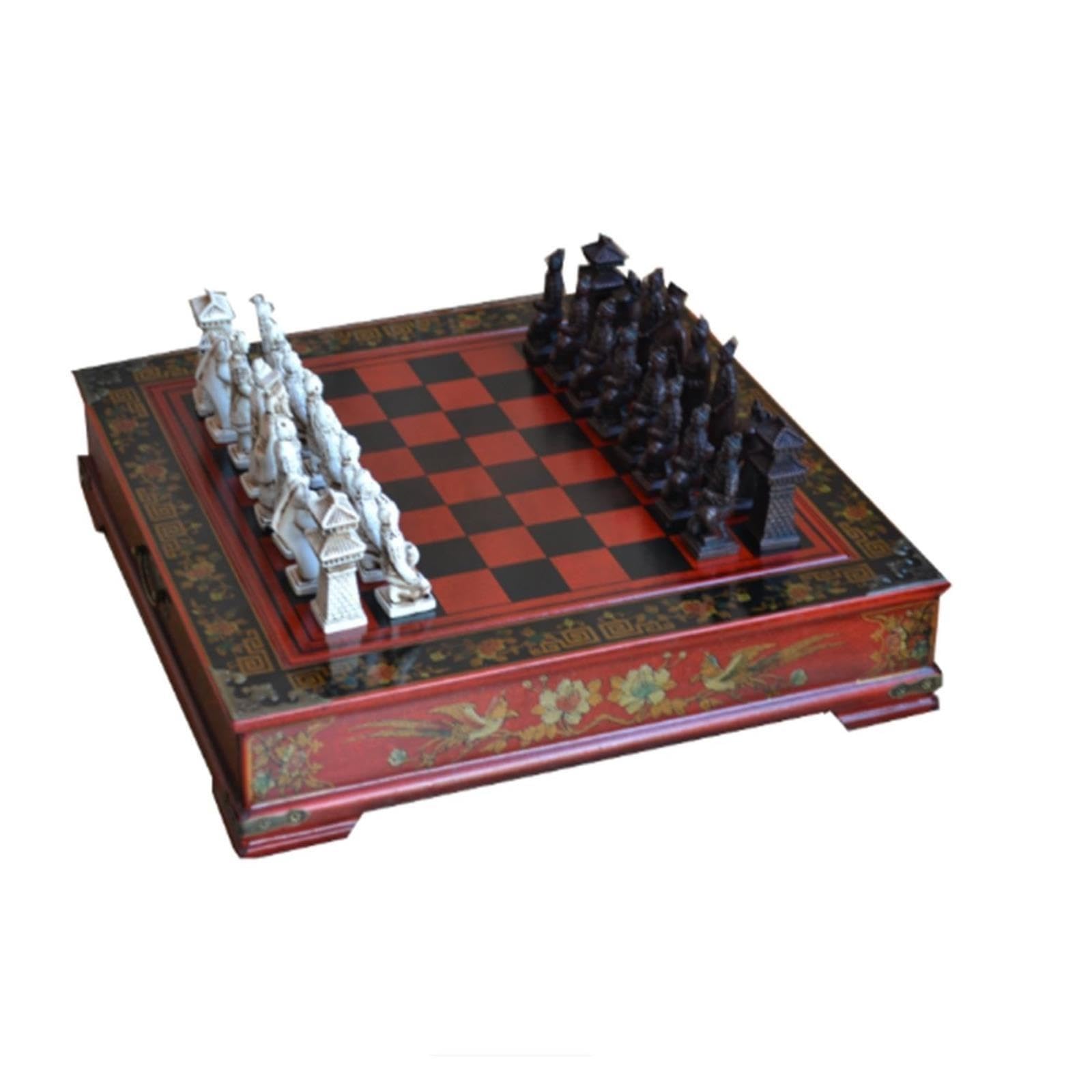 Set di scacchi con statuetta antica cinese, lacca dipinta Scacchi
