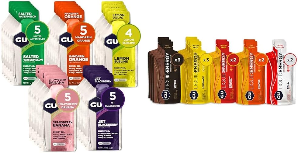 GU Energy Gel 24-Count and Liquid Gel 12-Count Sports Nutrition Energy Packs, Vegan, Gluten-Free