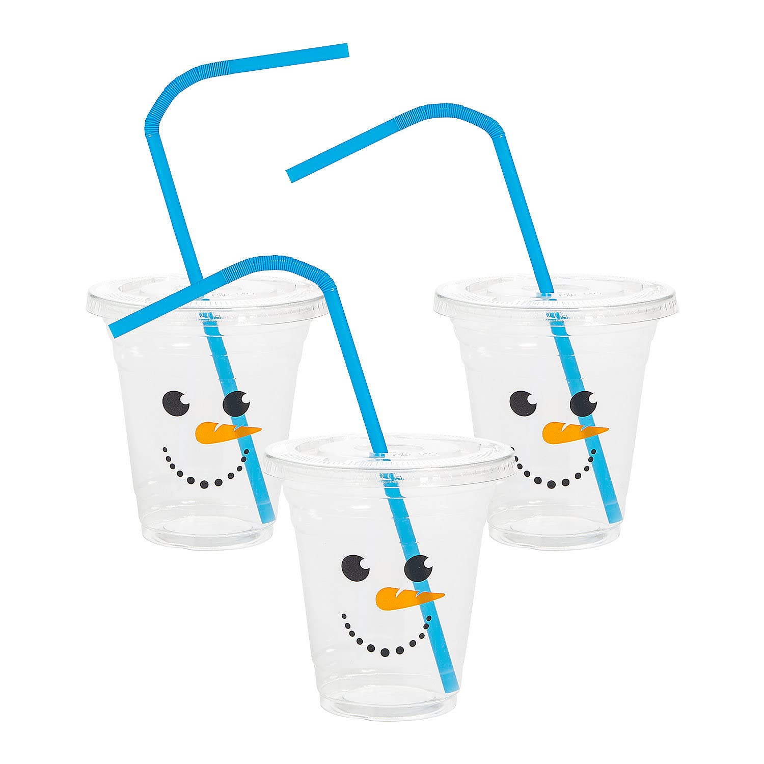 Fun Express Clear Snowman Plastic Cups with Lids and Straws, 50 Pieces