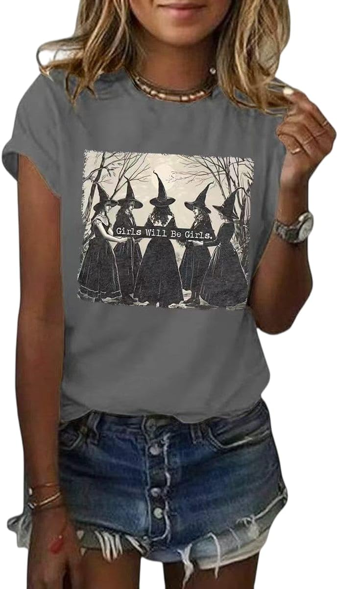 Skeleton Halloween Shirt for Women Fall Spooky Season Doodle Graphic Short Sleeve Autumn Tops Blouse