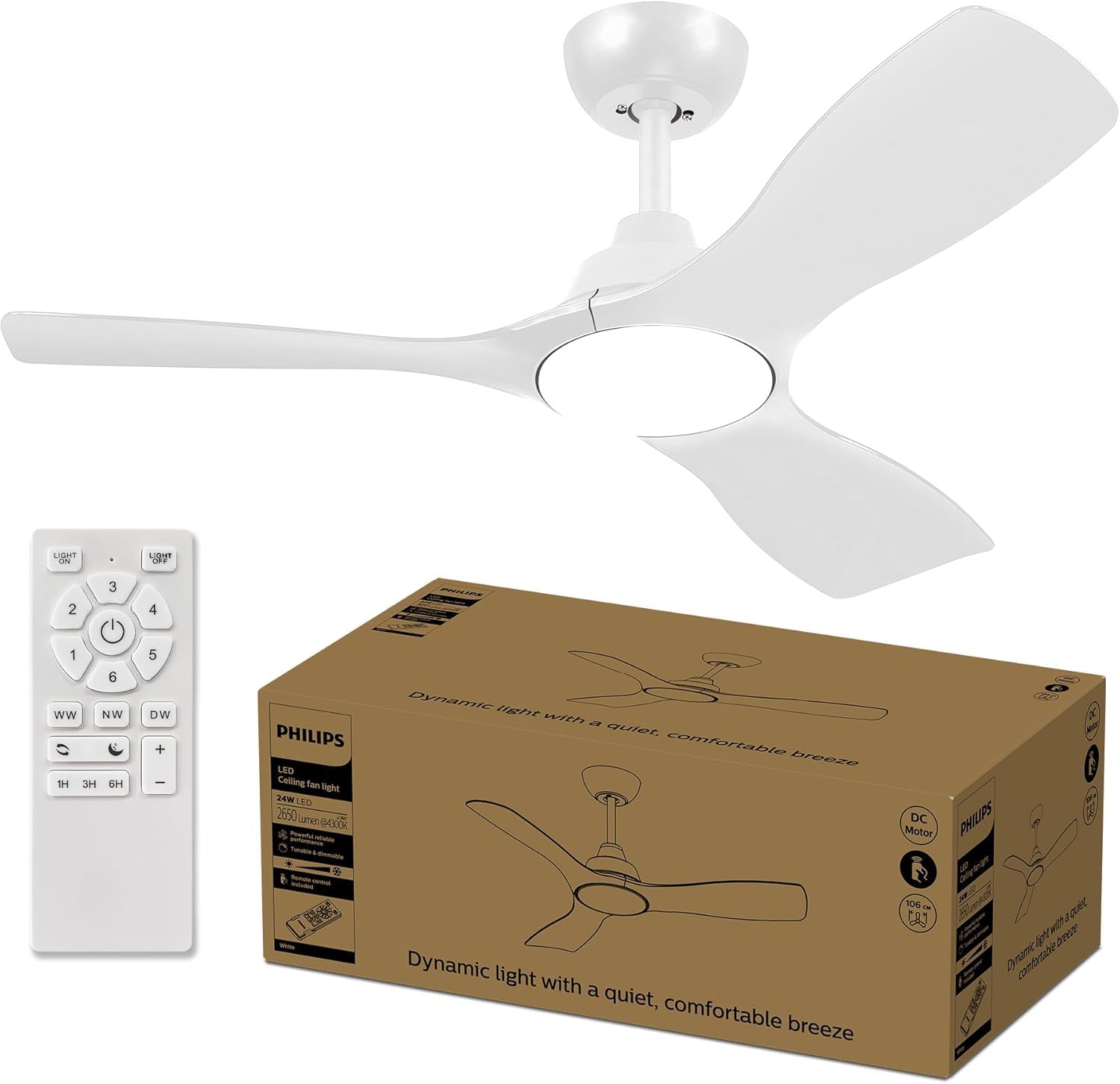 Philips Ventilador Techo Con Led 28W Aspas Fijas (diam. 106cm) Motor DC 3 Temperatura Mando Blanco