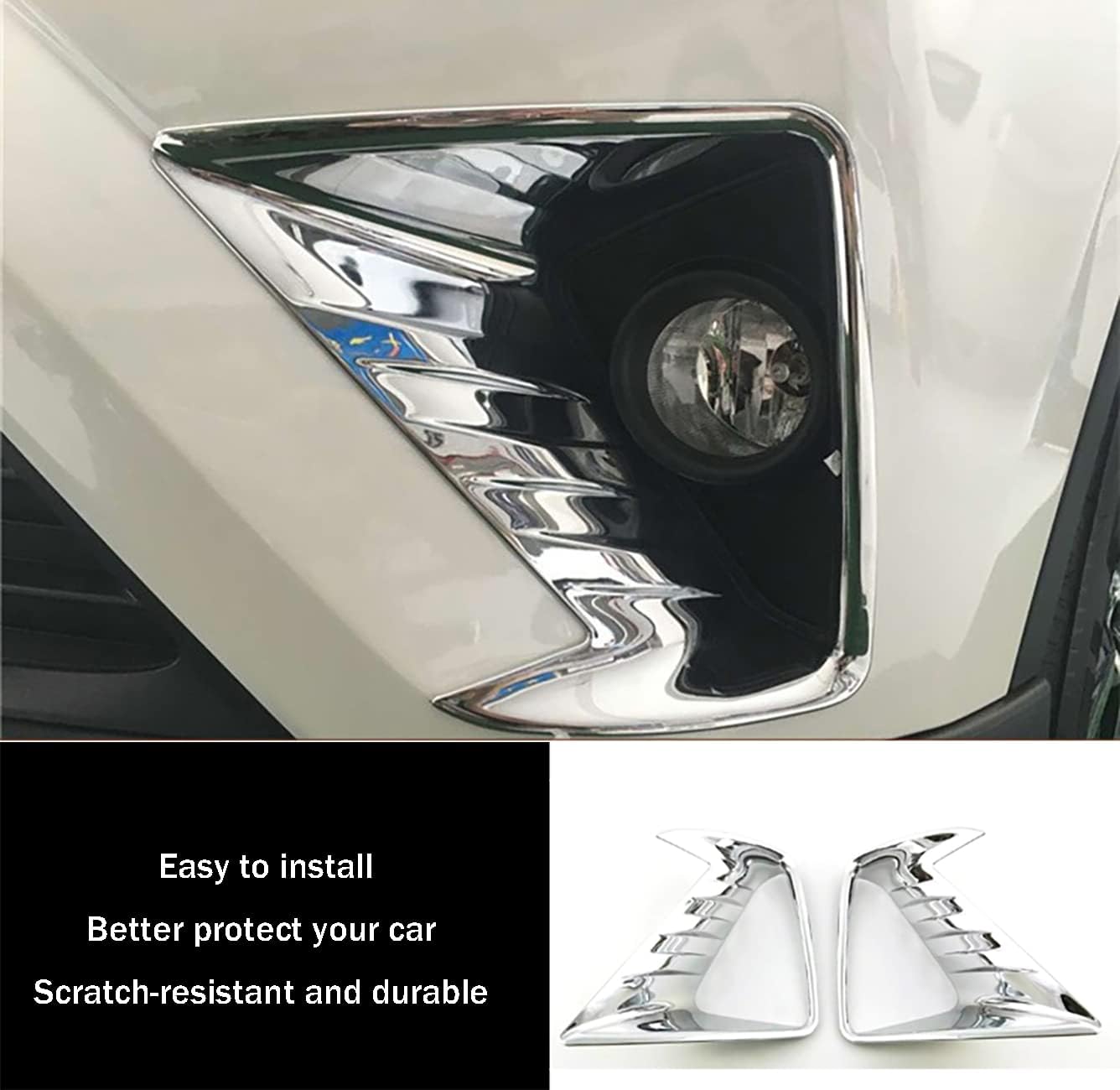 Car Accessories Fit For Toyota RAV4 Hybrid XLE Limited SE LE 2016 2017 2018 Front Fog Lights Lamps Cover Trim (Glossy Chrome Style) ABS 2PCS