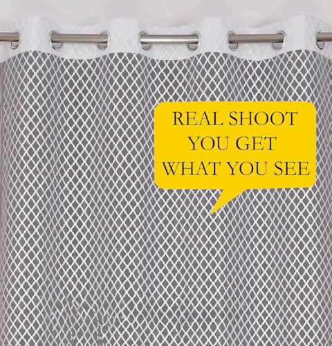 Image of IVAZA Heavy Premium Polyester Beautiful Moroccan Trellis Design Transparent Net Curtains,Modern Parde for Living Room Bedroom | Home Office Screens Long Door- 9 Feet (Pack of 1) Snow White