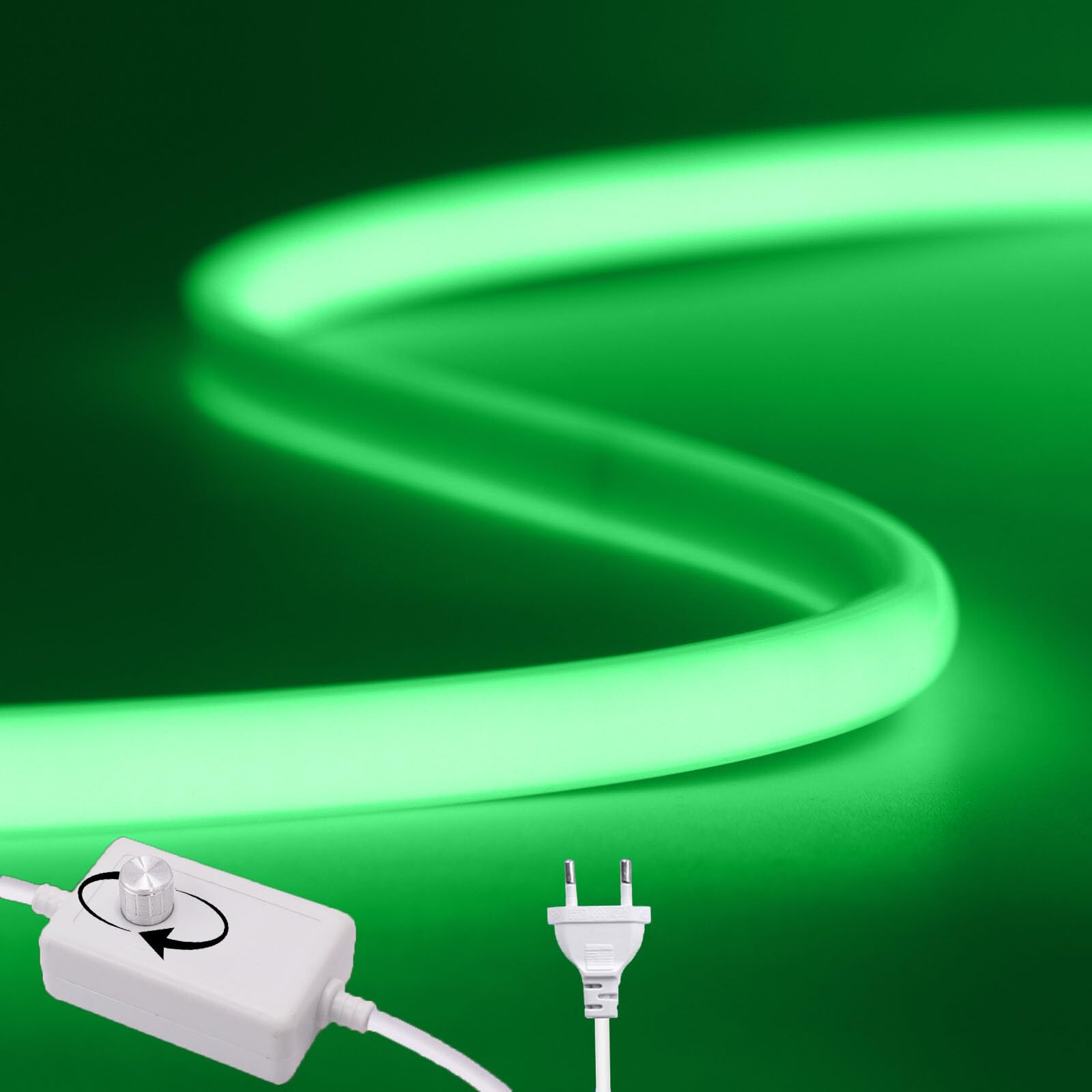 Tira LED COB regulable [20M, Verde], AC220-240V, recortable, flexible impermeable IP65, tira de neón FCOB LED CRI90+, para dormitorio, cocina, hogar y decoración de tiendas